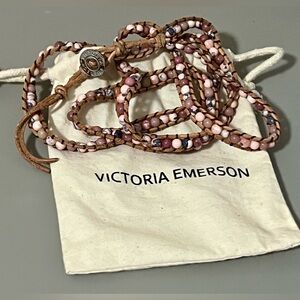 Victoria Emerson wrap bracelet brown with pink and gray multi color stones